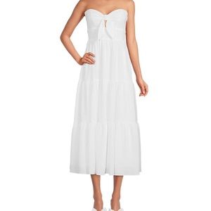 Nova Tiered Strapless Sweetheart Neck Sleeveless Tie Front Midi Dress